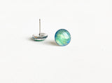 Aurora sky green and blue shimmer dot earrings by Ear Sugar hypoallergenic