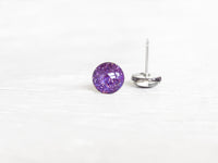 Amethyst purple glitter dot earrings hypoallergenic by Ear Sugar
