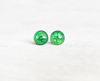 Poison green shimmer stud earrings by Ear Sugar made in the USA
