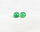 Poison green shimmer stud earrings by Ear Sugar made in the USA