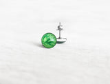 Poison green shimmer stud earrings by Ear Sugar made in the USA