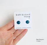 Indigo blue stud earrings by Ear Sugar hypoallergenic made in the USA