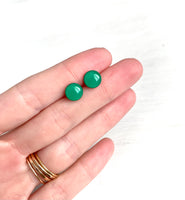 Kelly green earrings by Ear Sugar hypoallergenic made in the USA