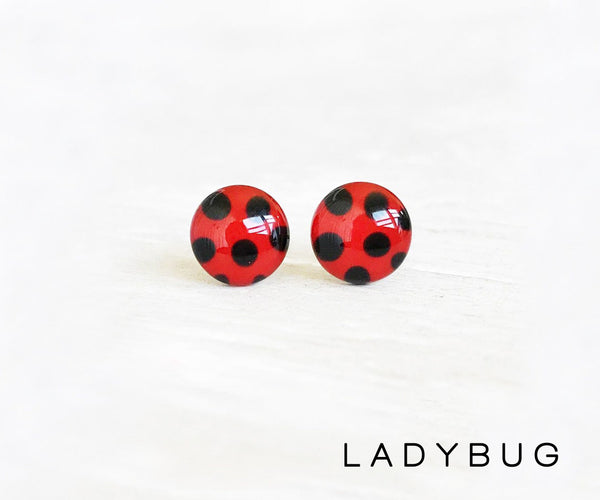 Ladybug stud earrings by Ear Sugar hypoallergenic made in the USA