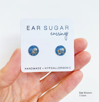 Mr. Sandman blue and gold glitter earrings by Ear Sugar hypoallergenic