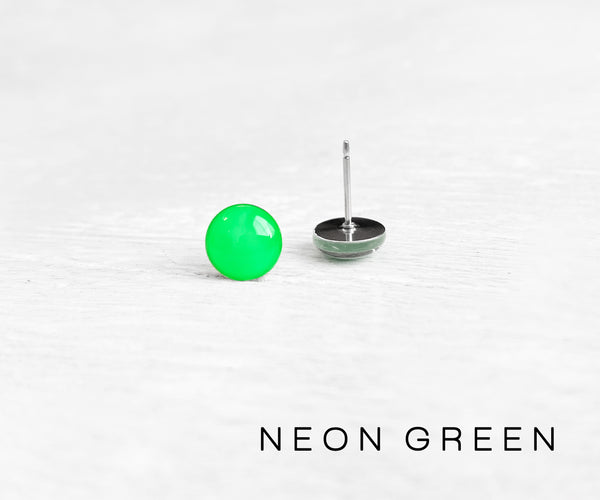 Neon Green surgical steel earrings by Ear Sugar