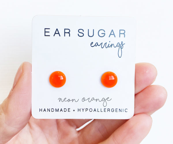 Neon Orange surgical steel earrings by Ear Sugar