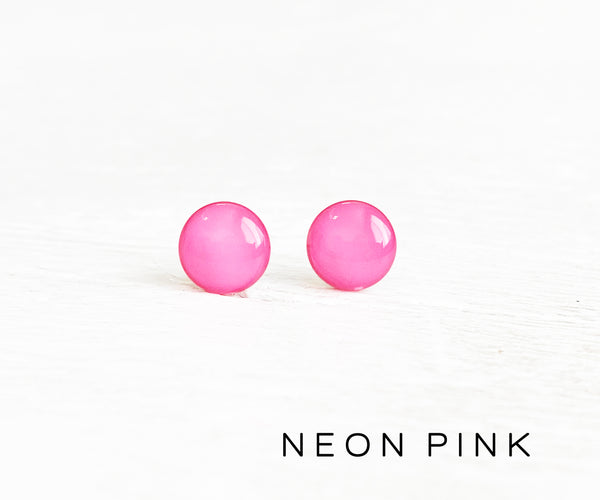 Neon Pink surgical steel earrings by Ear Sugar