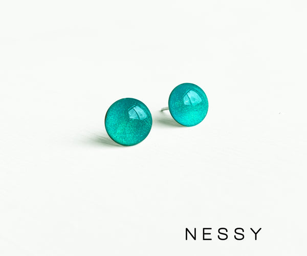 Nessy shimmer teal surgical steel earrings by Ear Sugar