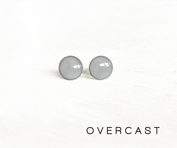 Overcast light gray surgical steel earrings by Ear Sugar made in the USA