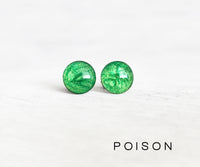 Poison green shimmer stud earrings by Ear Sugar made in the USA