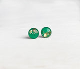 Pot of Gold green and gold glitter stud earrings by Ear Sugar made in the USA