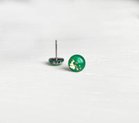 Pot of Gold green and gold glitter stud earrings by Ear Sugar made in the USA