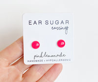 Pink Lemonade bright pink stud earrings by Ear Sugar made in the USA