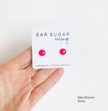 Pink Lemonade bright pink stud earrings by Ear Sugar made in the USA