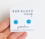 Poseidon blue surgical steel earrings by Ear Sugar made in the USA