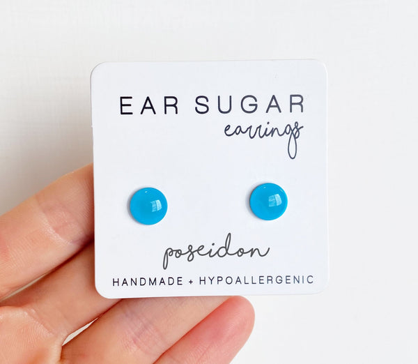 Poseidon blue surgical steel earrings by Ear Sugar made in the USA