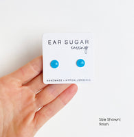 Poseidon blue surgical steel earrings by Ear Sugar made in the USA