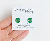 Pot of Gold green and gold glitter stud earrings by Ear Sugar made in the USA