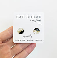 Quartz black pearl and gold glitter earrings for everyday by Ear Sugar