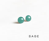 Sage green surgical steel stud earrings by Ear Sugar made in the USA
