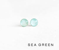 Sea Green shimmer round earrings by Ear Sugar hypoallergenic made in USA