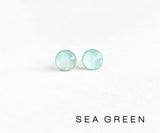 Sea Green shimmer round earrings by Ear Sugar hypoallergenic made in USA
