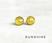 Sunshine yellow glitter round earrings by Ear Sugar made in the USA