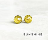 Sunshine yellow glitter round earrings by Ear Sugar made in the USA