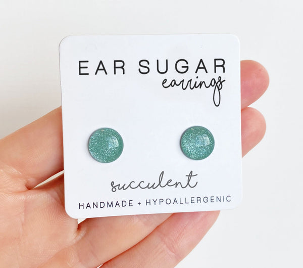 Succulent green stud earrings by Ear Sugar hypoallergenic made in the USA