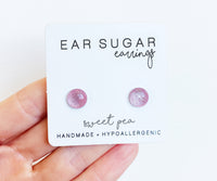 Sweet Pea light pink shimmer stud earrings by Ear Sugar made in the USA