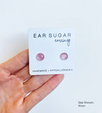 Sweet Pea light pink shimmer stud earrings by Ear Sugar made in the USA