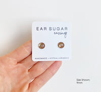 Toffee mocha and gold stud earrings by Ear Sugar made in the USA