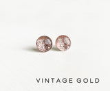 Vintage Gold pink glitter stud earrings by Ear Sugar made in the USA