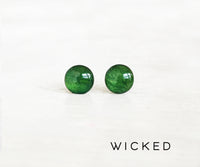 Wicked green shimmer hypoallergenic earrings by Ear Sugar made in the USA