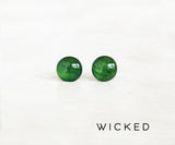 Wicked green shimmer hypoallergenic earrings by Ear Sugar made in the USA