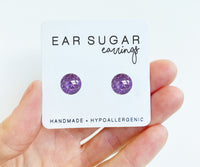 Amethyst purple glitter dot earrings hypoallergenic by Ear Sugar
