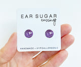 Amethyst purple glitter dot earrings hypoallergenic by Ear Sugar
