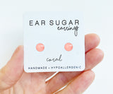 Coral pink little dot stud earrings by Ear Sugar hypoallergenic