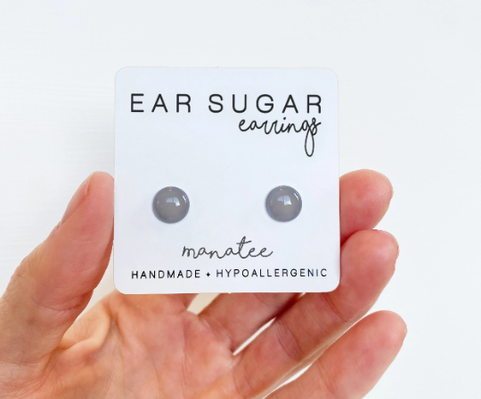 Manatee gray stud earrings by Ear Sugar hypoallergenic made in Utah USA