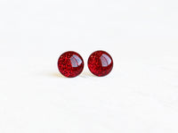 Candy Apple red glitter stud earrings by Ear Sugar hypoallergenic