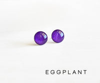 Eggplant deep purple shimmer surgical steel stud earrings by Ear Sugar