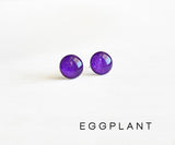 Eggplant deep purple shimmer surgical steel stud earrings by Ear Sugar