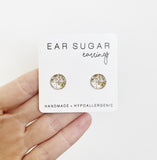 Gold Rush gold glitter earrings by Ear Sugar hypoallergenic made in the USA
