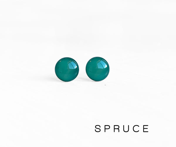 Spruce green stud earrings by Ear Sugar handmade in the USA