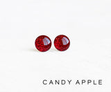 Candy Apple red glitter stud earrings by Ear Sugar hypoallergenic