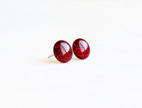 Candy Apple red glitter stud earrings by Ear Sugar hypoallergenic