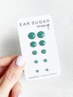 Sage green surgical steel stud earrings by Ear Sugar made in the USA