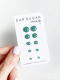 Sage green surgical steel stud earrings by Ear Sugar made in the USA