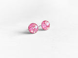 Tulip pink glitter round earrings by Ear Sugar made in the USA
